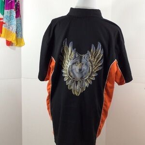Biker Wear men’s wolf button up shirt L